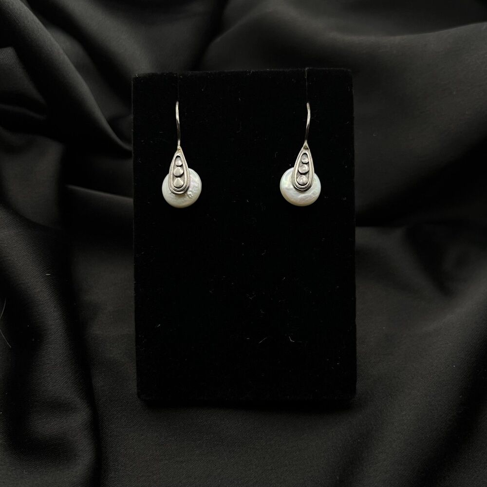 Vintage Silver & Mother of Pearl Dangle Earrings